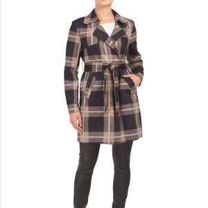 Plaid Faux Suede Trench Coat